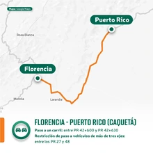 Mapa- Para garantizar la seguridad vial de los usuarios se restringe el tránsito de vehículos pesados en el corredor Florencia - Puerto Rico