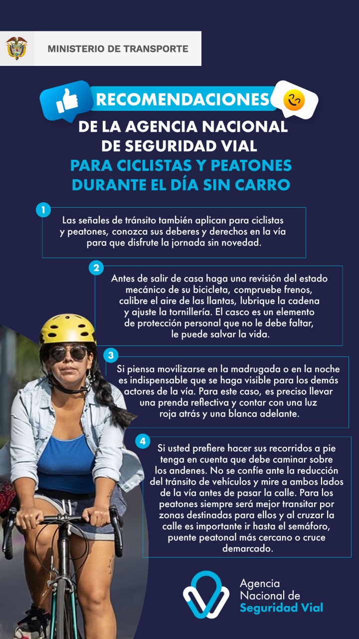 Infografía - Recomendaciones de la Agencia Nacional de Seguridad Vial para ciclistas y peatones durante el día sin carro