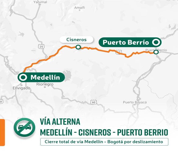 1 Por seguridad de los usuarios, INVÍAS cierra de manera indefinida la vía Medellín - Bogotá